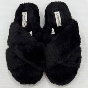 NEW Black Faux Fur Crisscross Slide Slippers